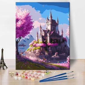 Paint by Number for Adult Girl Castle Painting Artwork DIY Above The Lake Water Beautiful Landscape Canvas Art Paint by Numbers for Girl Gift Modern Paint by Numbers Home Decor 16x20 Inch