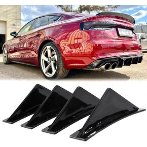 Rear Bumper Lip Rear Diffuser, ABS Material, Carbon Fiber Finish, Universal Shark Fins, 4pcs - Car
