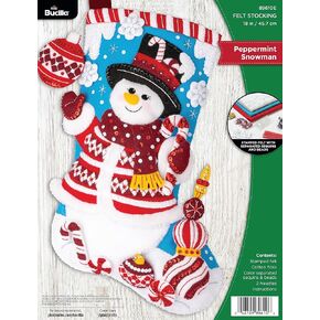 Bucilla, Peppermint Snowman, Felt Applique 18" Stocking Making Kit, Perfect for DIY Arts and Crafts, 89610E
