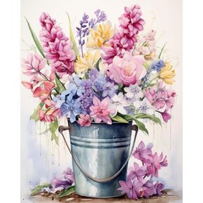 Basket Filled with Colorful Tulips Paint by Number Watercolor Style Flowers DIY Painting on Canvas with Brushes Acrylic Paints Paint by Numbers for Adults and Kids Beginner 16x20 Inch（without Frame）
