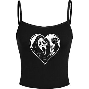 SHENHE Women's Funny Scream Ghostface Spaghetti Strap Gothic Cropped Camisole Cute Top