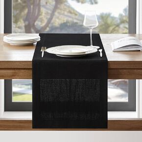 Linen Textured Border Table Runner, 14 x 72 Inch Black, Farmhouse Style Black Table Runners 72 Inches Long, Easy Care Everyday Polyester Table Runner in Kuwait
