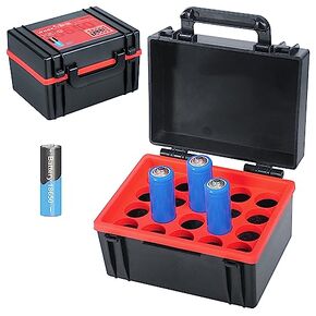 LYNCA Hard Battery Organizer Storage Box and SD Card Case Holder Holds 20 18650 Battery Case - with Built-in Battery Tester (Battery 18650 * 20)