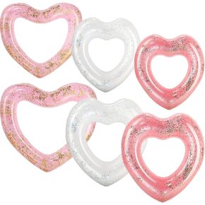 Lenwen 6 Pcs Heart Pool Float, 43"/31" Inflatable Glitter Heart Floatie Tubes Heart Bachelorette Party Prop Heart Summer Swimming Ring for Wedding Betrothal Party Decor in Kuwait