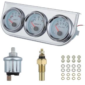Vinyl 52mm 2'' 3 in 1 Car Auto Gauge Kit, 3 in 1 Car Meter, Voltmeter + Water Temperature Gauge + Oil Press Gauge, Auto Gauge Set for Cars, SUVs, Trucks, Vehicles, Motorcycles, Tractors