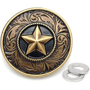 CRAFTMEMORE Star Navajo Vintage Coin Concho Screw Back Cowboy Battle Sheild Leathercraft Embellishment 1-1/4 Inches 2pcs CHS47 (Black Silver)