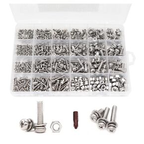 binifiMux 710 Pieces M2 M2.5 M3 M4 M5 M6, Stainless Steel Phillips Machine Screws Hex Nuts with Spring Washer Flat Washer Assortment Kit, Plain Finish, 18-8 / A2-70