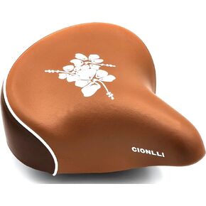 Made in Taiwan! Cionlli Bike Saddle in Brown with White Flowers, Classic Style Seat for Beach Cruiser City Electric Bikes, Twin-Spring suspenion.