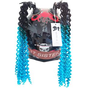 Helmet Pigtails Gradient Ramp Helmet Curly Ponytail Helmet Hair with Suction Cup for Motor Bike 2PCS 14inch Ombre Black to Pink (Helmet not Included)