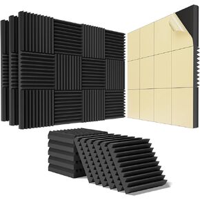 48 pack Acoustic Panels Self-Adhesive, 2" X 12" X 12" Quick-Recovery Sound Proof Foam Panels, Acoustic Foam Wedges High Density, Soundproof Wall Panels for Home Studio,Carbon Black-03