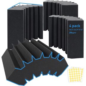 4 Pack Curved Bass Traps Corner Acoustic Foam, Large Size 16.5" X 6.3" X 12" Sound Absorbing Corner Bass Traps for Studio and Home Theater Low Frequency