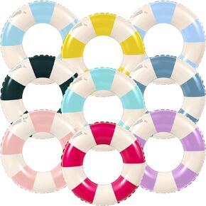9 Pcs Classic Striped Pool Inner Tubes Pool Tubes with Fun Prints Pool Float Tube Inflatable Tube Float Bachelorette Pool Floaties for Swimming Pool Summer Beach Party Decor Supplies