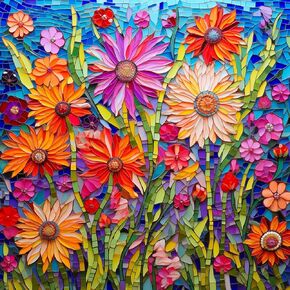 Bgraamiens Puzzle-Mosaic Art Flowers-1000 Pieces Ceramic Tile Mosaic Art Puzzle for Adults, Stained Glass Art Puzzle with Flowers, Impossible Puzzle Color Challenge Flowers Puzzle for Adults