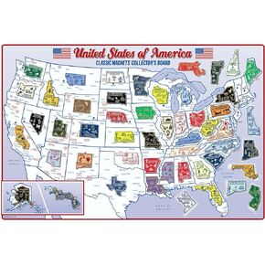 Original 51-Piece State Magnet Collector's Set, 51 Vintage Magnets with Metal Display Board, Made in The USA