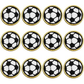 12 PCS Soccer Patches Iron On Chenille Patches Gold Edges Soccer Ball Football Applique Sports Iron On Patches for Hat Bags Shoes DIY Repair