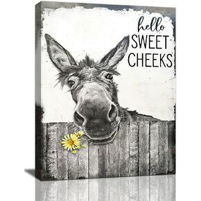 Funny Donkey Large Wall Art 30x60 inch Donkey Poster Funny Donkey Pictures for Wall Farmhouse Bathroom Decor Black and White Painting Animal Framed Artwork for Living Room Bedroom Corridor Gallery