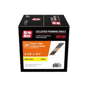 Grip-Rite GRSP12DZ Clipped Head 3-1/4-inch by .131-inch by 30 Degree Paper Tape Collated Vinyl Coated Framing Nail, 2,000 per Box