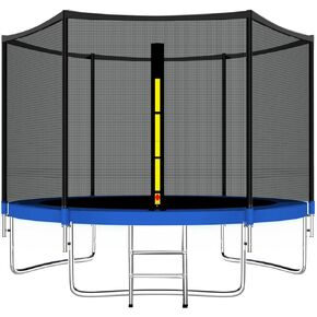 10FT Trampoline Safety Enclosure Net Combo Bounce Jump for Kids Outdoor with Spring Pad Waterproof Jump Mat & Ladder, Black, Medium