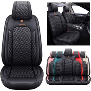 Aierxuan Seat Covers for Cars Women Leather Waterproof Universal Fit for Hyundai Elantra Sonata Ford Forte Honda Civic CRV Toyota Corolla 4Runner Rav4 Highlander Hybrid(Full Set, Black-Beige)
