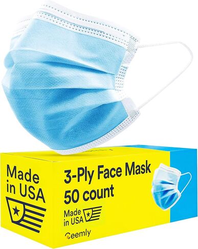 قناع الوجه 3Ply USA القابل للتصرف - للاستخدام الفردي، 50 قيراط in Kuwait