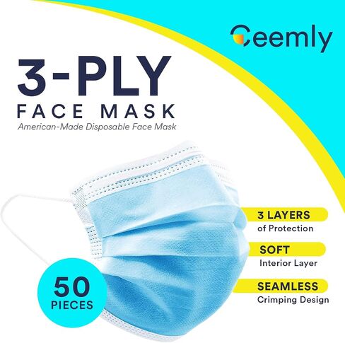 قناع الوجه 3Ply USA القابل للتصرف - للاستخدام الفردي، 50 قيراط in Kuwait