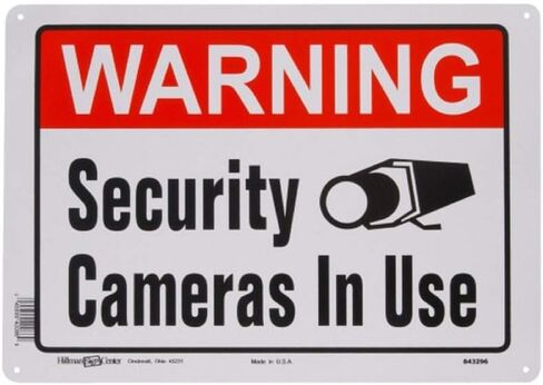 Hillman 843296 Warning Security Cameras In Use Sign, White, Red and Black Aluminum Metal, 10x14 Inches 1-Sign in Saudi Arabia