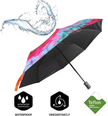 Tie-Dye Umbrella for Women, Anti-UV Protection Automotic Folding Umbrella 35 in, Portable Travel Umbrella for Sun & Rain in Saudi Arabia
