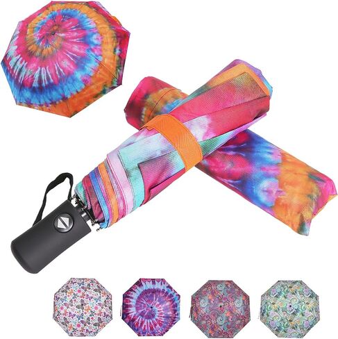 Tie-Dye Umbrella for Women, Anti-UV Protection Automotic Folding Umbrella 35 in, Portable Travel Umbrella for Sun & Rain in Saudi Arabia