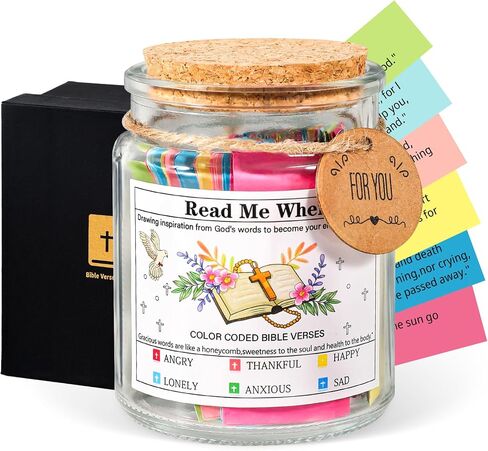 Bible Verses in a Jar, Bible Verses Jar for Emotions and Feelings - Glass Scripture Prayer Jar with 90 Color-Coded Biblical Verses for Church Christian Faith Based Easter Christmas Gift in Saudi Arabia