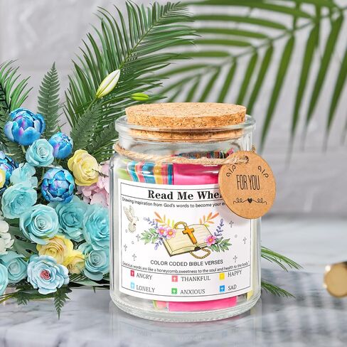 Bible Verses in a Jar, Bible Verses Jar for Emotions and Feelings - Glass Scripture Prayer Jar with 90 Color-Coded Biblical Verses for Church Christian Faith Based Easter Christmas Gift in Saudi Arabia