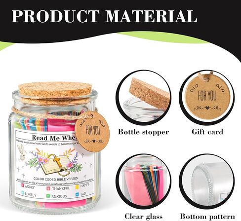 Bible Verses in a Jar, Bible Verses Jar for Emotions and Feelings - Glass Scripture Prayer Jar with 90 Color-Coded Biblical Verses for Church Christian Faith Based Easter Christmas Gift in Saudi Arabia