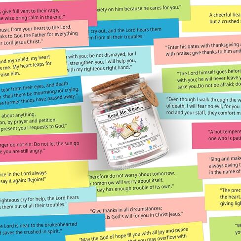 Bible Verses in a Jar, Bible Verses Jar for Emotions and Feelings - Glass Scripture Prayer Jar with 90 Color-Coded Biblical Verses for Church Christian Faith Based Easter Christmas Gift in Saudi Arabia