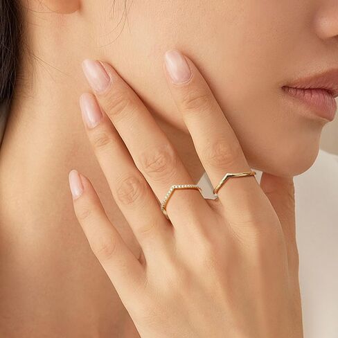 Dochais 2PCS خواتم فضية للنساء 925 الفضة الاسترليني 14K مطلية بالذهب خاتم الترقوة غير تشويه العصابات الزفاف تكويم لذيذ على شكل V خواتم تشيكوسلوفاكيا خواتم الزفاف وعد خاتم الخطوبة 5-10 in Kuwait