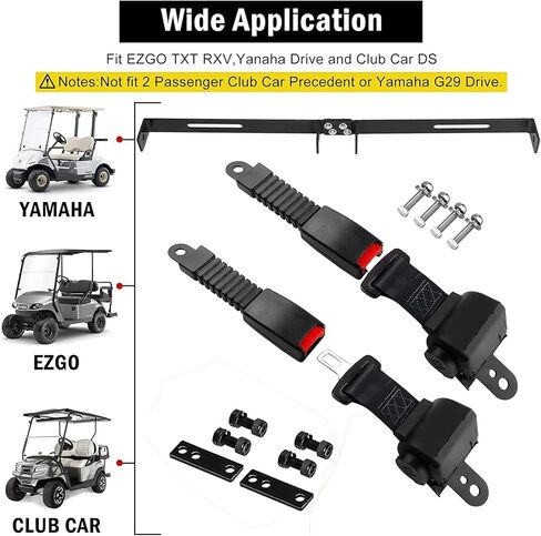 مجموعة أحزمة مقاعد عربة الجولف العالمية القابلة للسحب 47.64 بوصة لعربات الجولف EZGO TXT Yamaha Club Car (لا تناسب 2 سيارة نادي الركاب السابقة Yamaha G29 Drive EZGO RXV) in Kuwait
