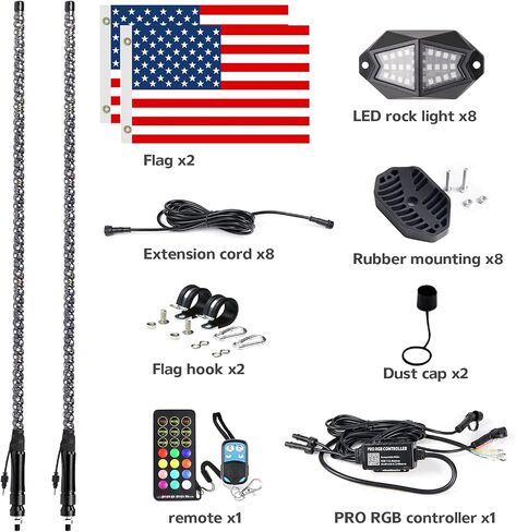 2PCS 3FT UTV Whip Lights and 4Pods Rock Lights Combo with APP & Remote Control Chasing Color Offroad Warning Lighted Antenna Whips and Neon Lights Kit in Saudi Arabia