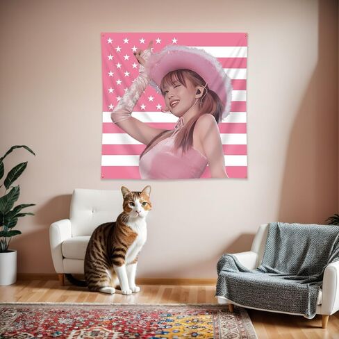 Twice Momo Pink America Tapestry Kpop Funny Room Merch Banner Wall Hanging Flag（3x3ft,Vivid Color,Polyster）For Man Cave,Dorm,Gift Needs in Saudi Arabia