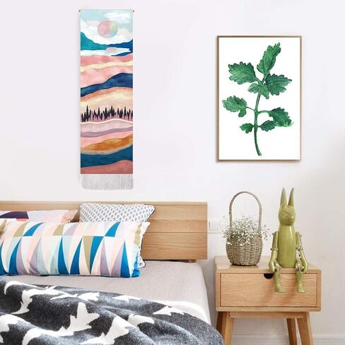 Mountain Tapestry Moon Starry Night Sky Tapestries Forest Tree Lake Tapestry Nature Landscape Tapestry for Room (Navy Blue, 12.8 x 51.2 inches) in Kuwait