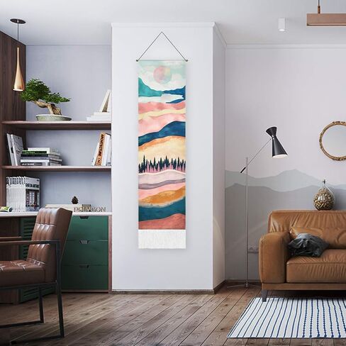 Mountain Tapestry Moon Starry Night Sky Tapestries Forest Tree Lake Tapestry Nature Landscape Tapestry for Room (Navy Blue, 12.8 x 51.2 inches) in Kuwait