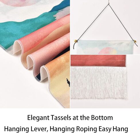 Mountain Tapestry Moon Starry Night Sky Tapestries Forest Tree Lake Tapestry Nature Landscape Tapestry for Room (Navy Blue, 12.8 x 51.2 inches) in Kuwait