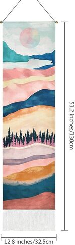 Mountain Tapestry Moon Starry Night Sky Tapestries Forest Tree Lake Tapestry Nature Landscape Tapestry for Room (Navy Blue, 12.8 x 51.2 inches) in Kuwait