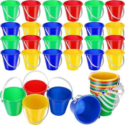 48 Pcs 5 Inch Beach Bucket Sand Buckets Colorful Fun Plastic Pails and Buckets for Kids Toddler Tool Summer Beach Theme Birthday Party Favors Bulk Play Castle Water Pool, 4 Colors in Saudi Arabia