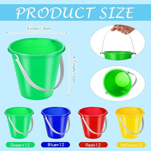 48 Pcs 5 Inch Beach Bucket Sand Buckets Colorful Fun Plastic Pails and Buckets for Kids Toddler Tool Summer Beach Theme Birthday Party Favors Bulk Play Castle Water Pool, 4 Colors in Saudi Arabia