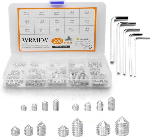 290pcs Metric Set Screws Assortment Kit, M8 M6 M5 M4 M3 Screw Set, Stainless Steel Hex Socket Cone Point Allen Screws for Bathroom Fixtures, Shower Door Handles Replacement, and More in Saudi Arabia