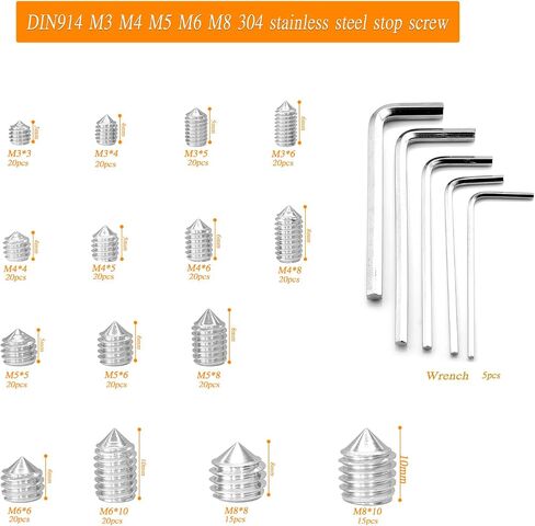 290pcs Metric Set Screws Assortment Kit, M8 M6 M5 M4 M3 Screw Set, Stainless Steel Hex Socket Cone Point Allen Screws for Bathroom Fixtures, Shower Door Handles Replacement, and More in Saudi Arabia