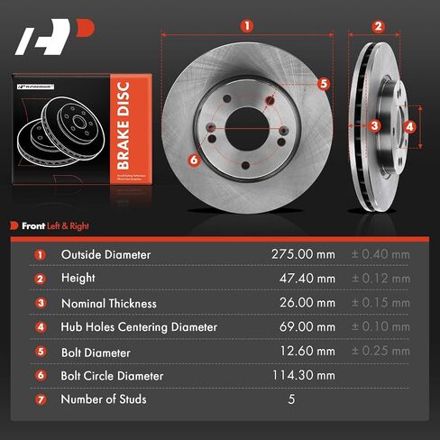 A-Premium 10.82 inch (275mm) Front Vented Disc Brake Rotors Compatible with Select Hyundai Models - Elantra 2007 2008 2009 2010 2.0L, 2-PC Set in Saudi Arabia