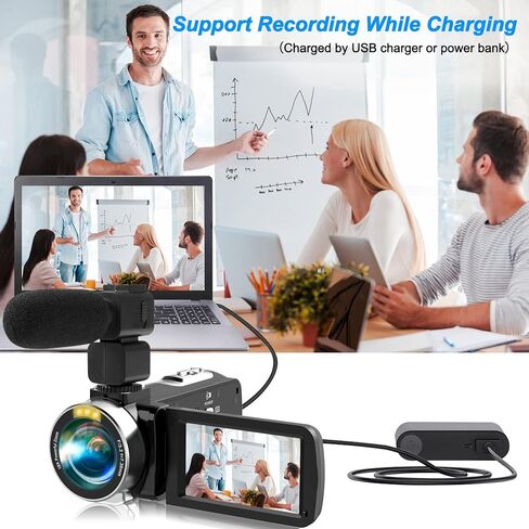 كاميرا فيديو Heegomn مع ميكروفون، كاميرا تسجيل فيديو HD 4K مع كاميرا تسجيل فيديو للرؤية الليلية بالأشعة تحت الحمراء لليوتيوب in Kuwait