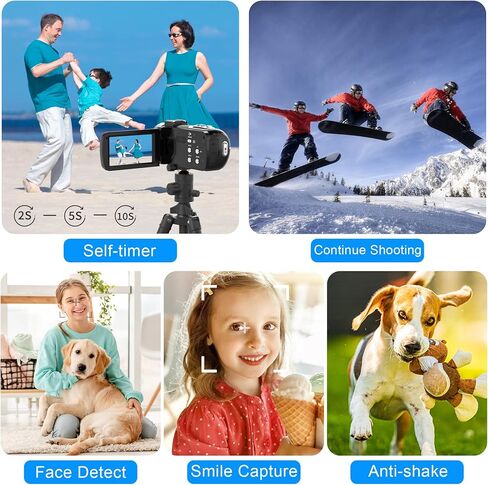 كاميرا فيديو Heegomn مع ميكروفون، كاميرا تسجيل فيديو HD 4K مع كاميرا تسجيل فيديو للرؤية الليلية بالأشعة تحت الحمراء لليوتيوب in Kuwait