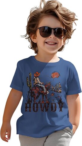 Howdy Shirts Toddler Baby Boys Rodeo Cowboy T-Shirt Western Retro Graphic Summer Tees Short Sleeve Tops in Saudi Arabia