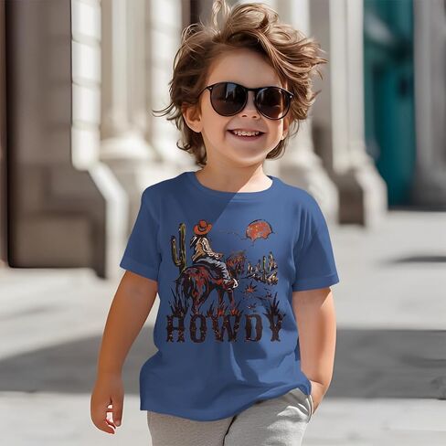 Howdy Shirts Toddler Baby Boys Rodeo Cowboy T-Shirt Western Retro Graphic Summer Tees Short Sleeve Tops in Saudi Arabia