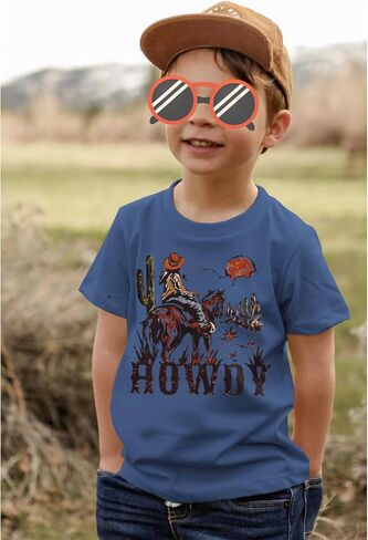 Howdy Shirts Toddler Baby Boys Rodeo Cowboy T-Shirt Western Retro Graphic Summer Tees Short Sleeve Tops in Saudi Arabia